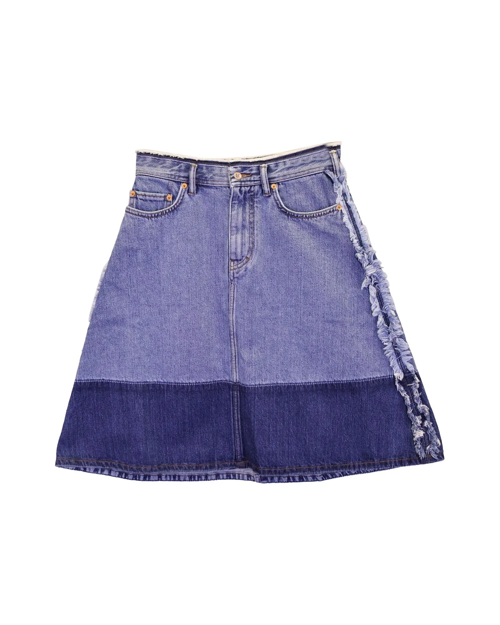 Two-Tone Midi Skirt in Blue Denim by Acne Studios