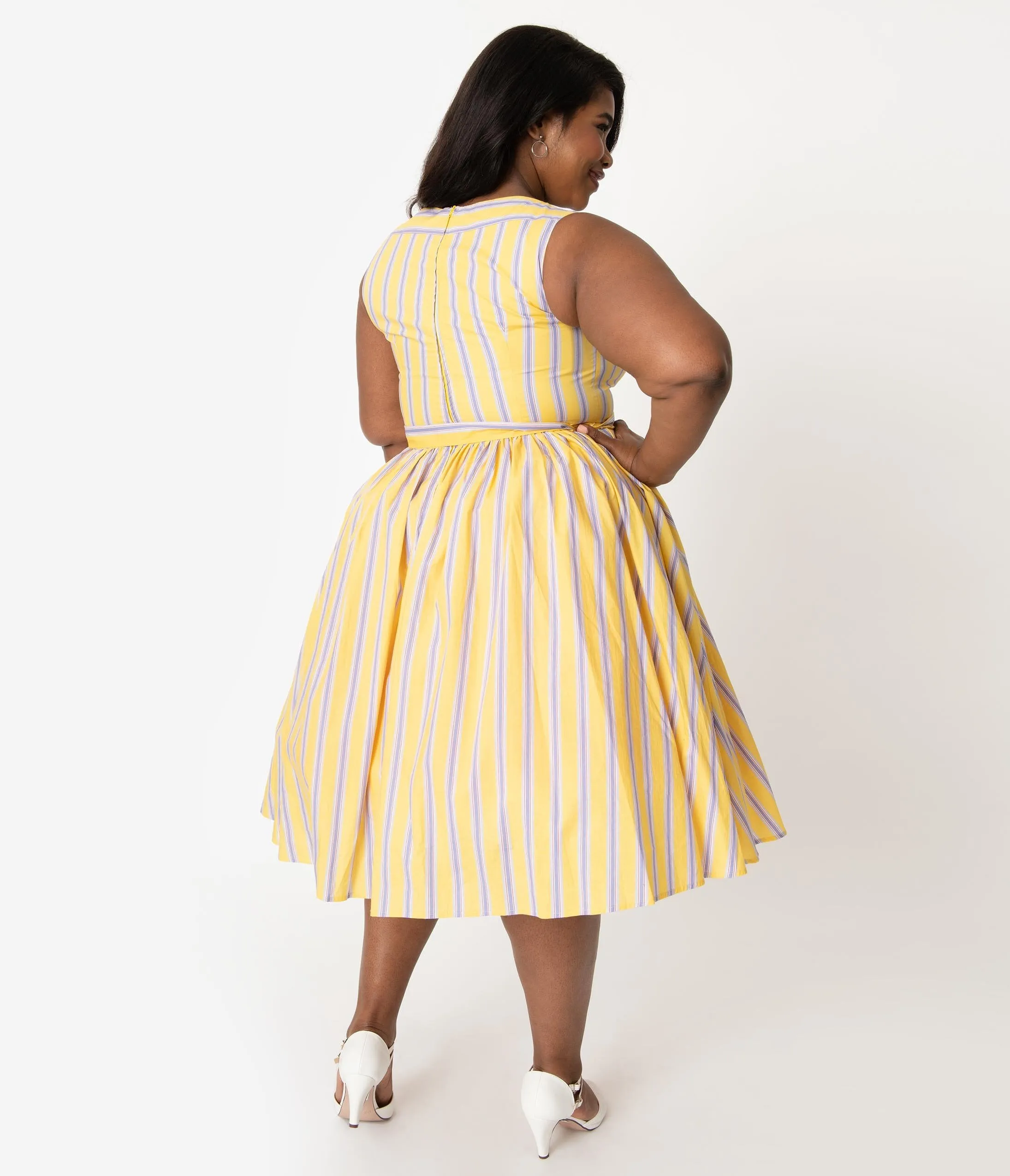 Unique Vintage Plus Size Yellow & Purple Stripe Sleeveless Indy Sundress