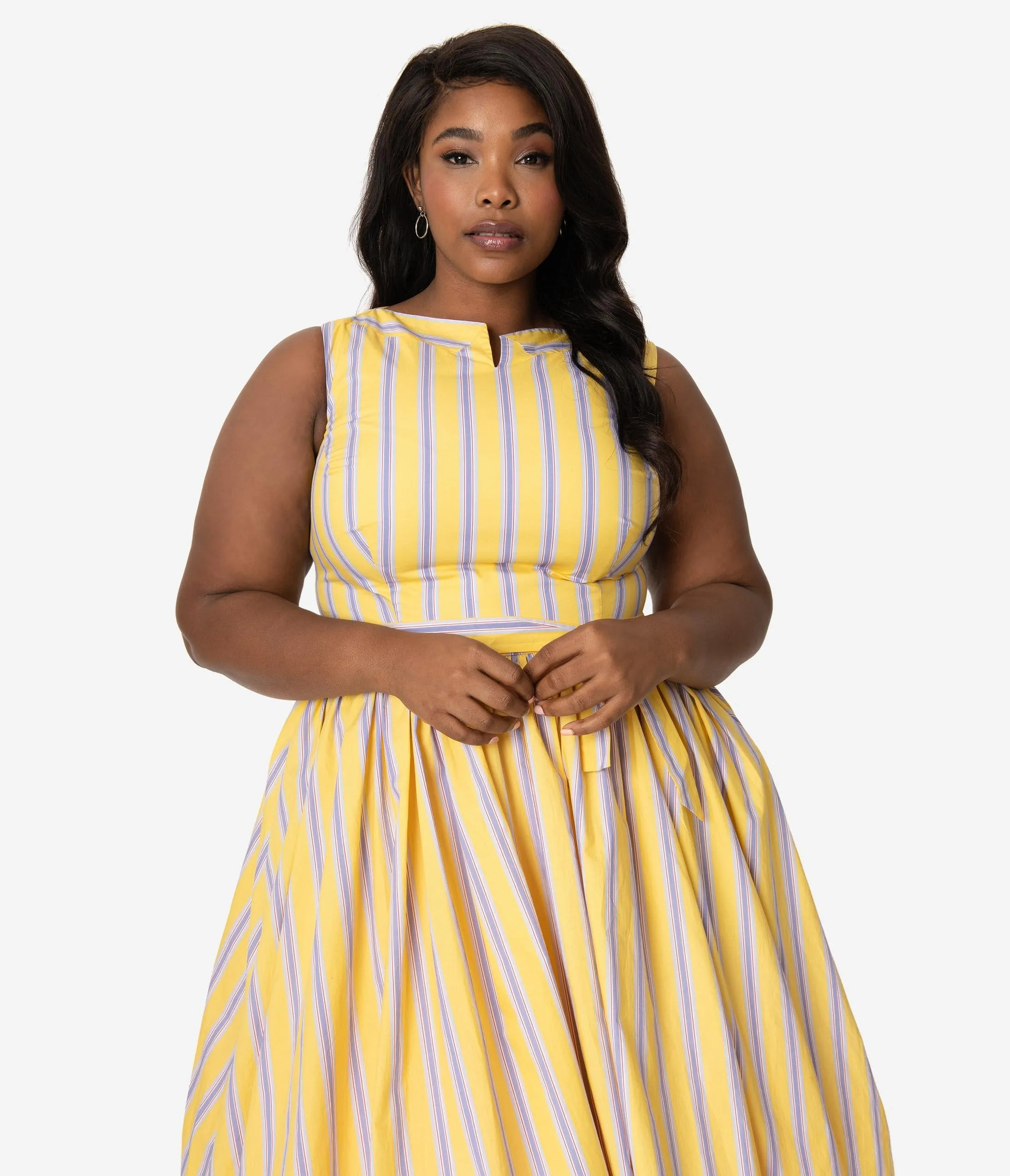 Unique Vintage Plus Size Yellow & Purple Stripe Sleeveless Indy Sundress