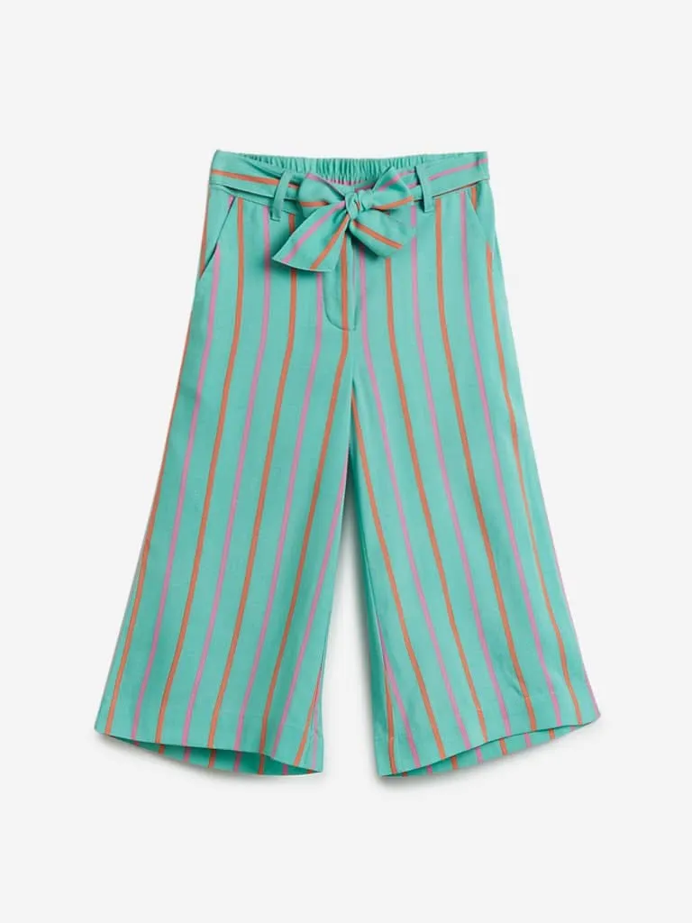 Utsa Kids Mint Green Striped Palazzos