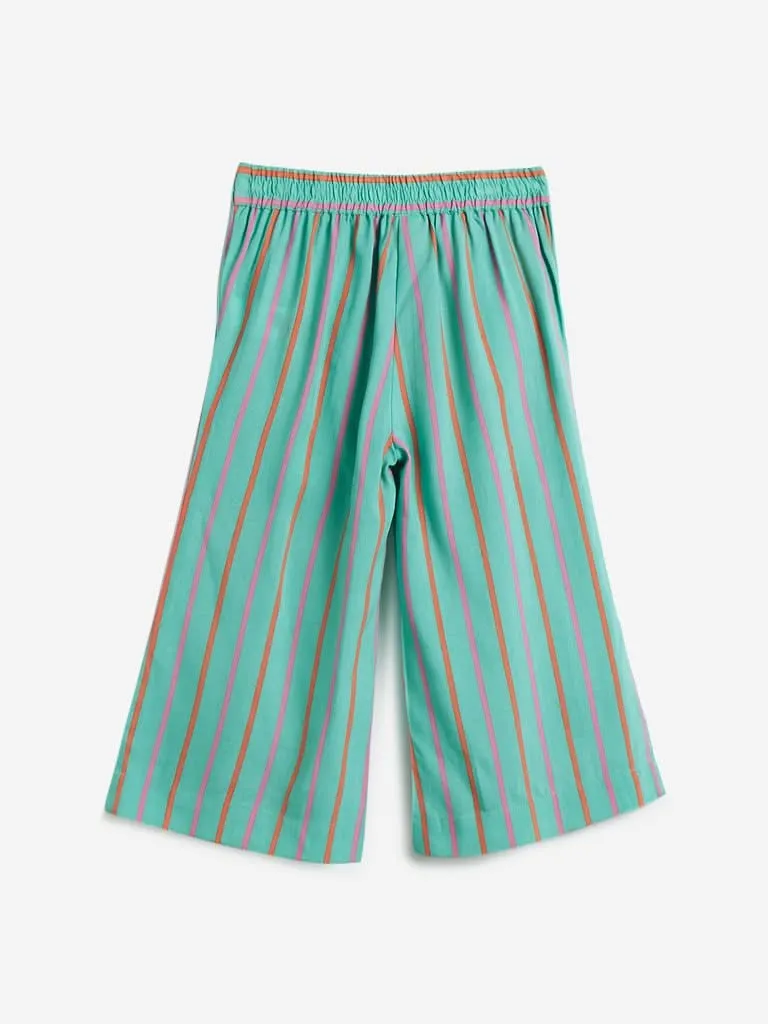 Utsa Kids Mint Green Striped Palazzos