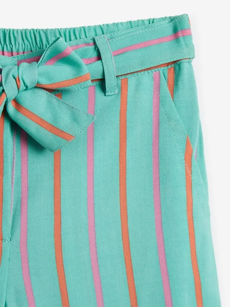 Utsa Kids Mint Green Striped Palazzos