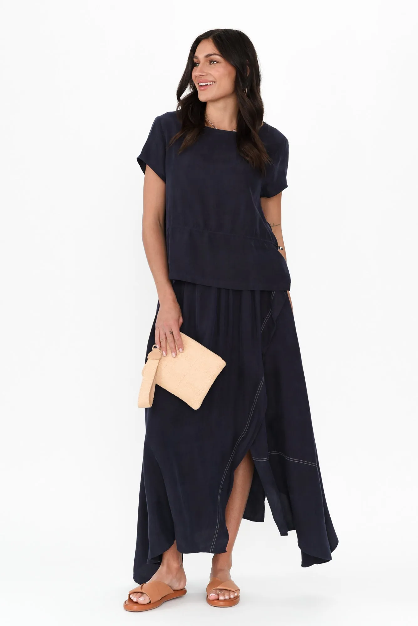 Vault Navy Cupro Skirt