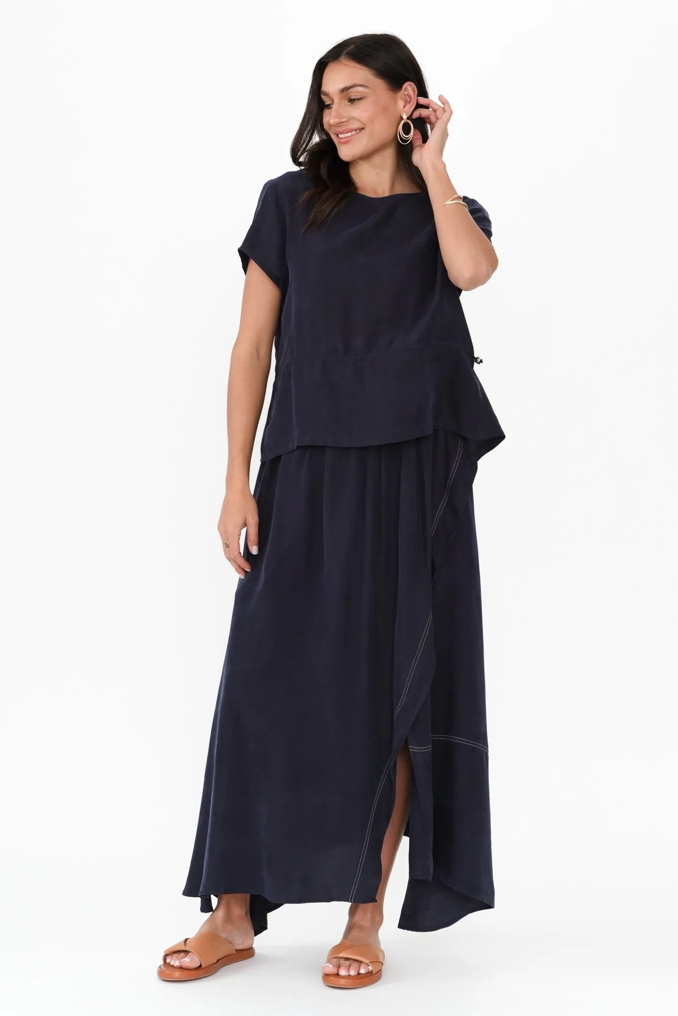 Vault Navy Cupro Skirt