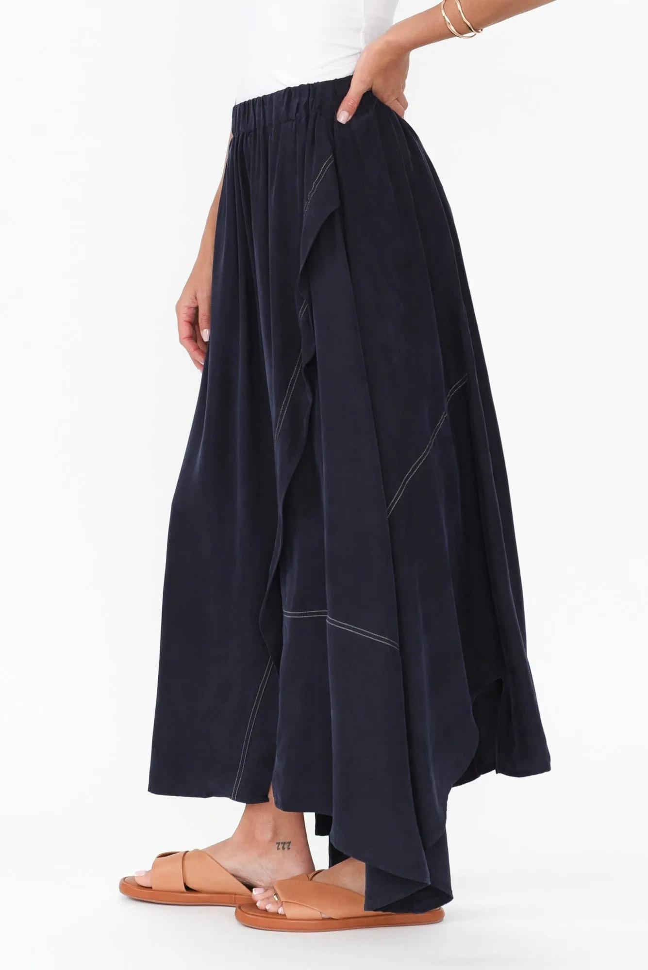 Vault Navy Cupro Skirt