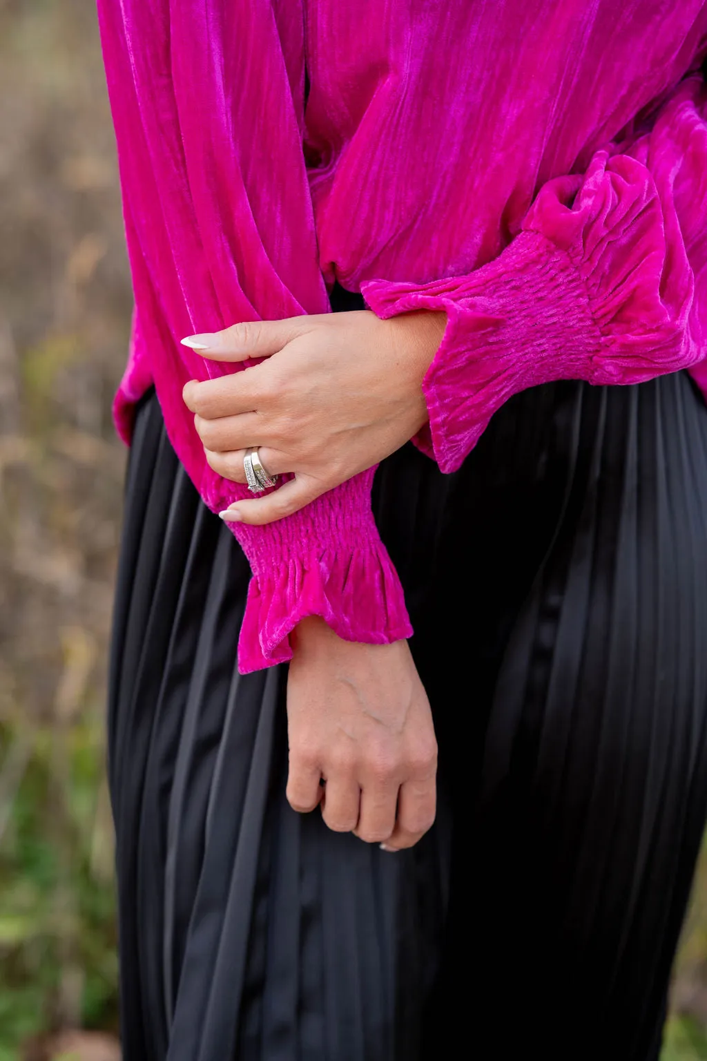 Velvety Cinched Sleeve Blouse