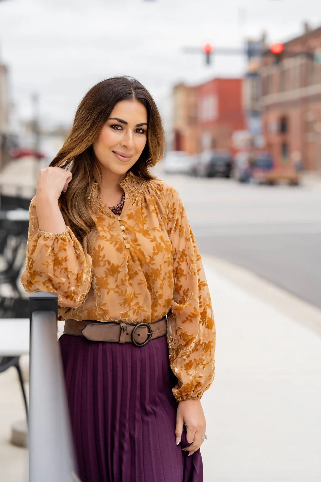 Velvety Floral Accented Blouse