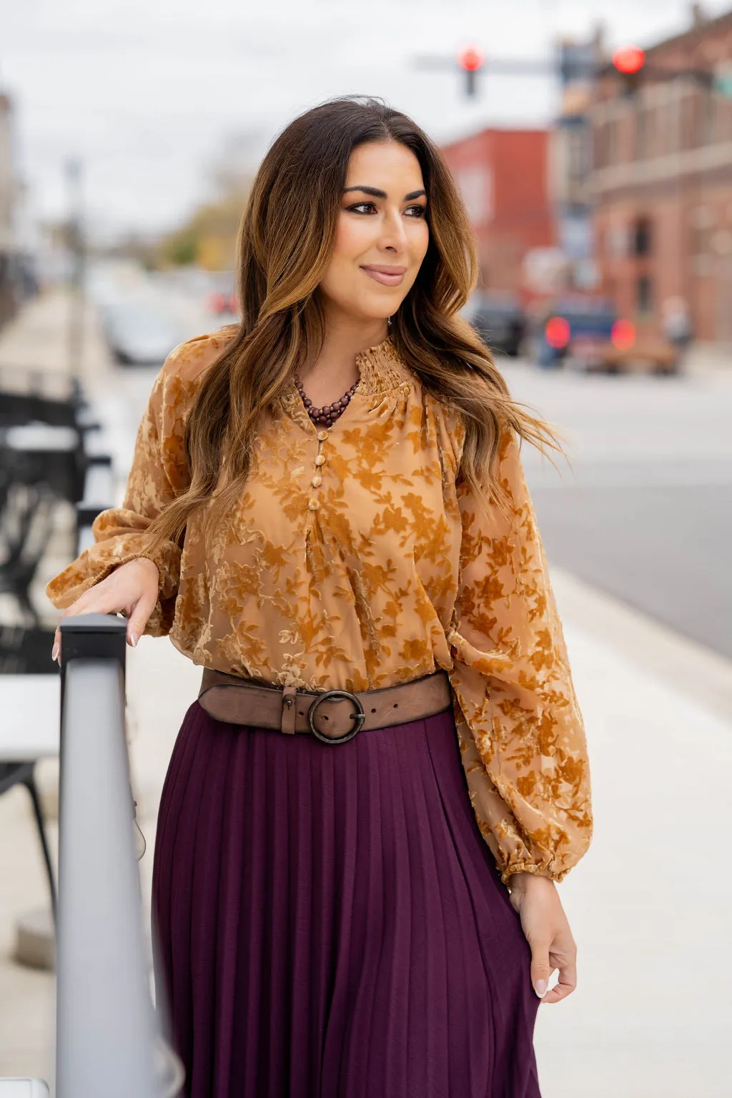 Velvety Floral Accented Blouse