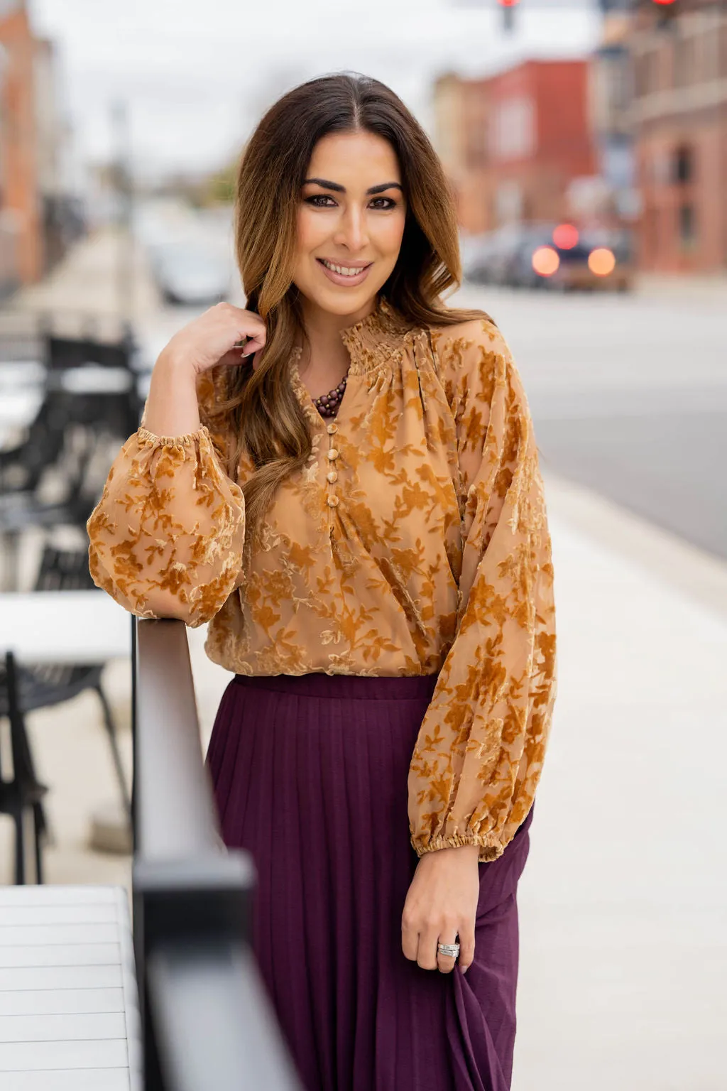 Velvety Floral Accented Blouse