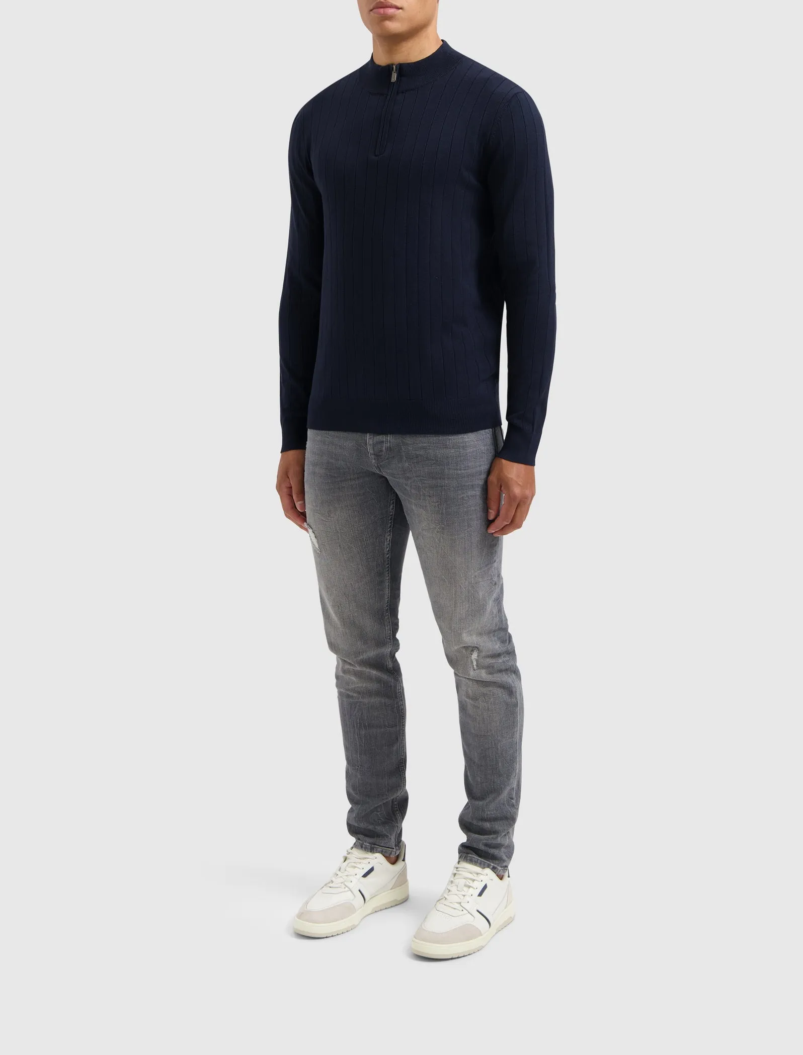 Vertical Striped Halfzip Knitwear | Navy