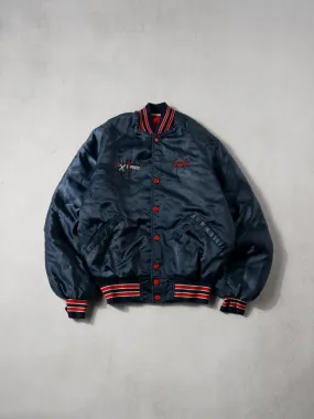 Vintabe 90s Navy Blue and Red AC Express Bomber Jacket (L)