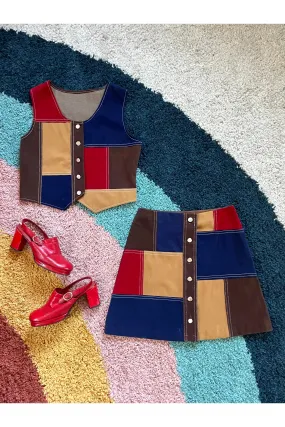 Vintage 60s 2-piece Patchwork Faux Suede Set