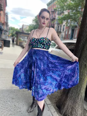 Vintage 90s Icy Blue Leopard Burnout Plus Size Skirt