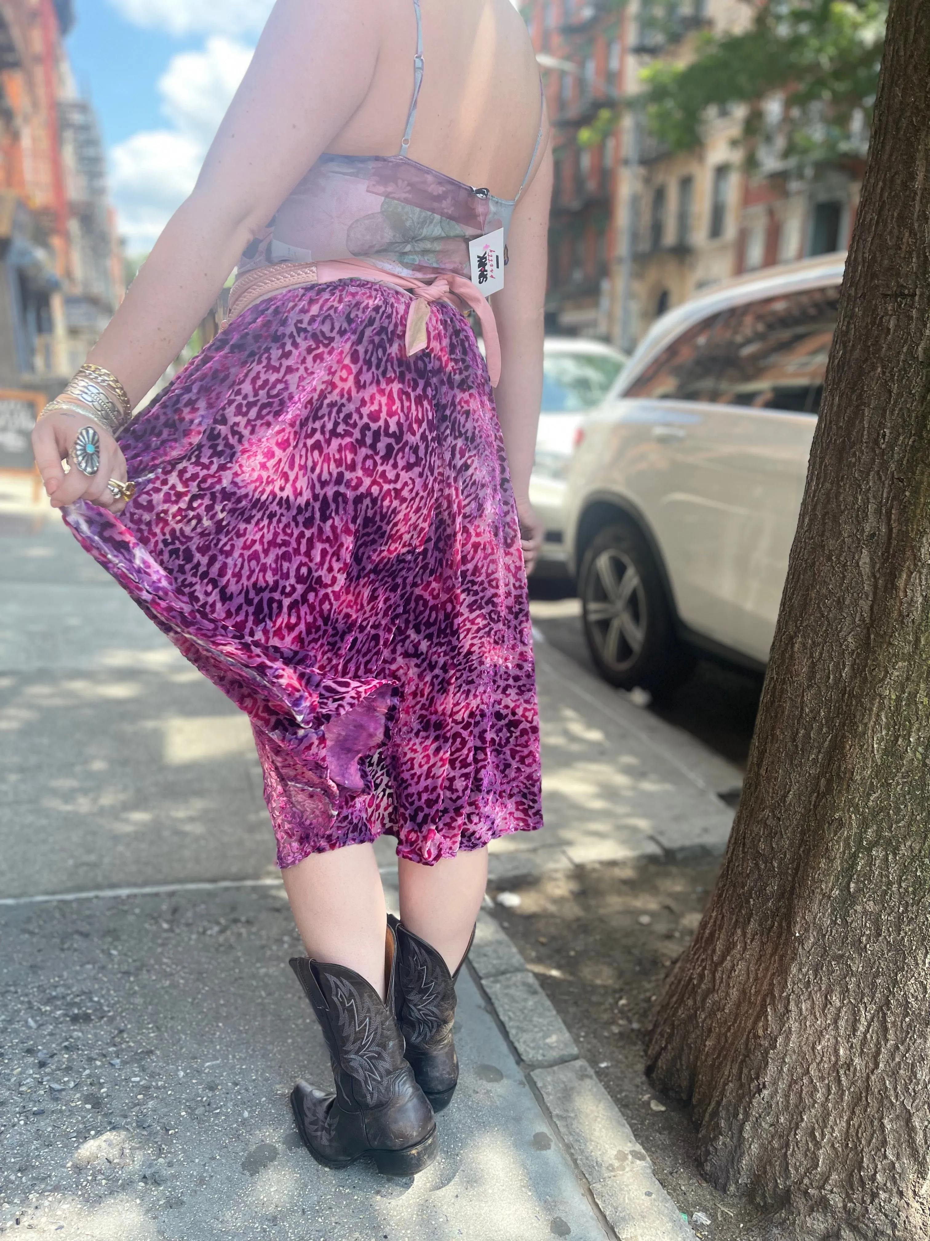 Vintage 90s Lavender Leopard Burnout Plus Size Skirt