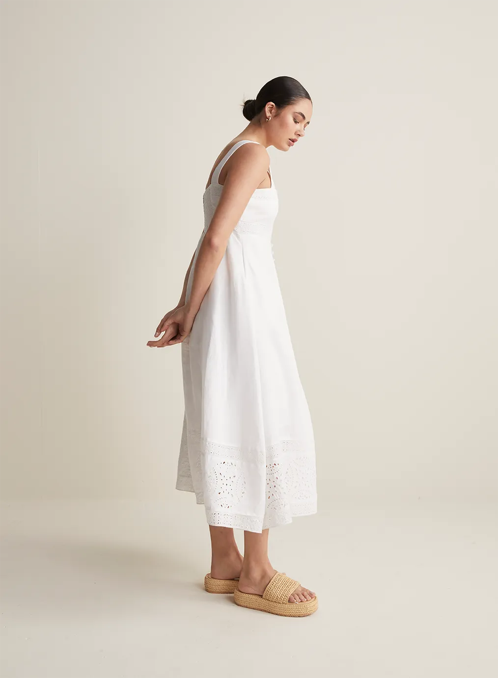 Winona Linen Embroidery Midi Dress