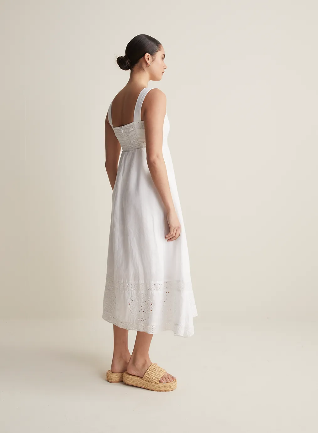 Winona Linen Embroidery Midi Dress