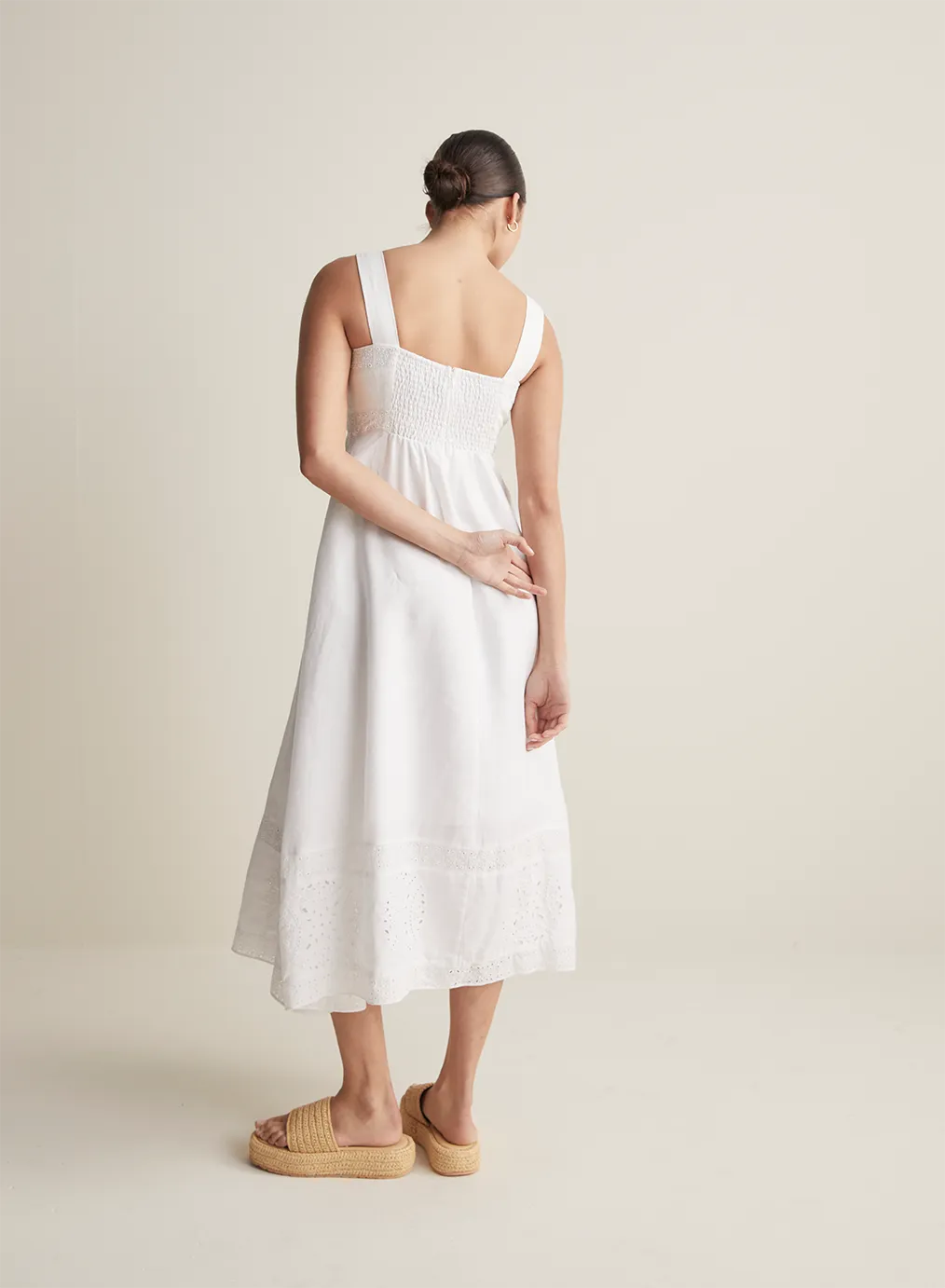 Winona Linen Embroidery Midi Dress