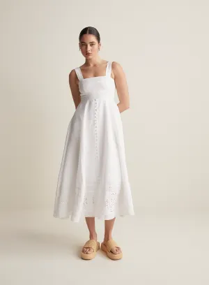 Winona Linen Embroidery Midi Dress