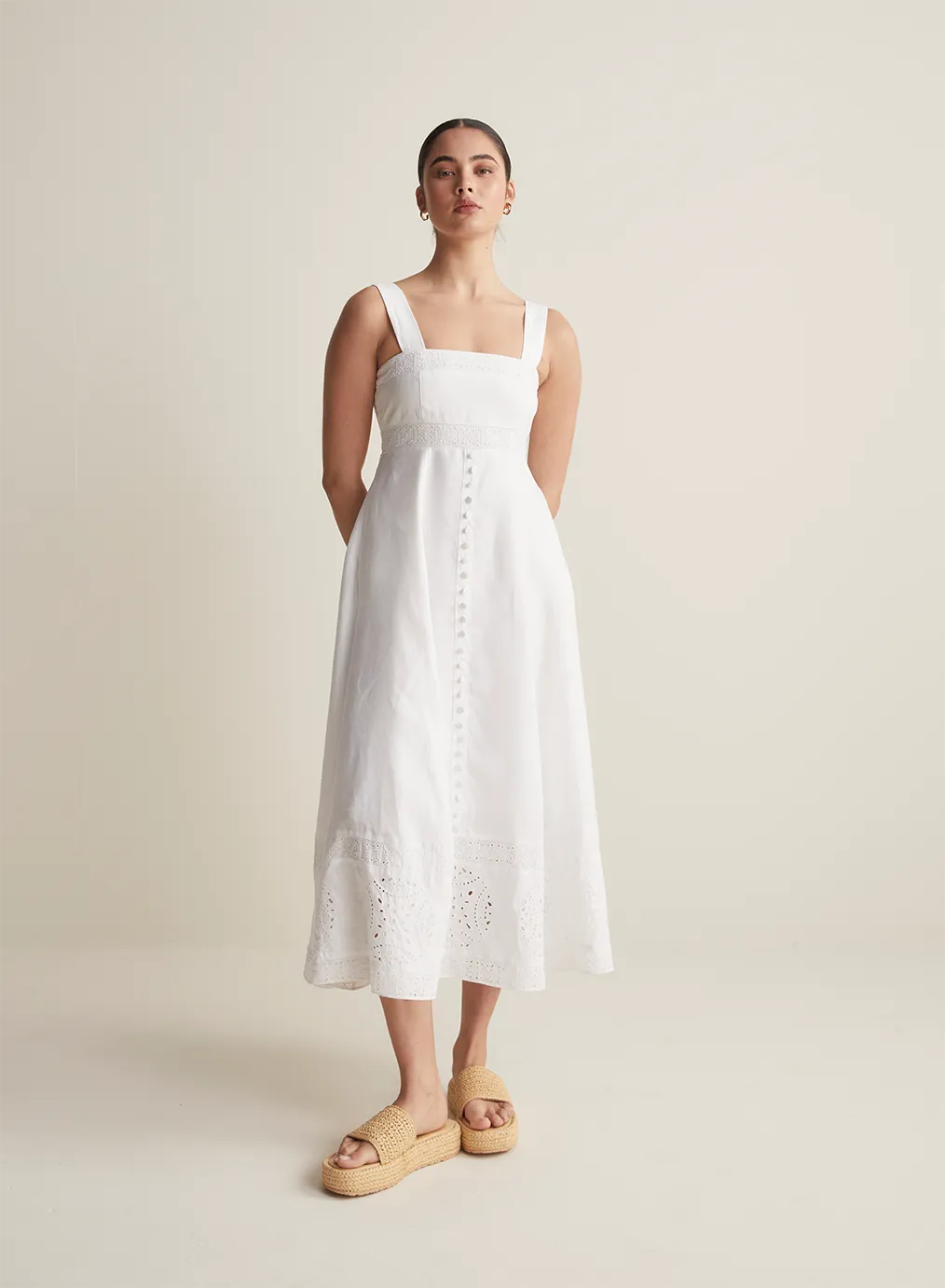 Winona Linen Embroidery Midi Dress