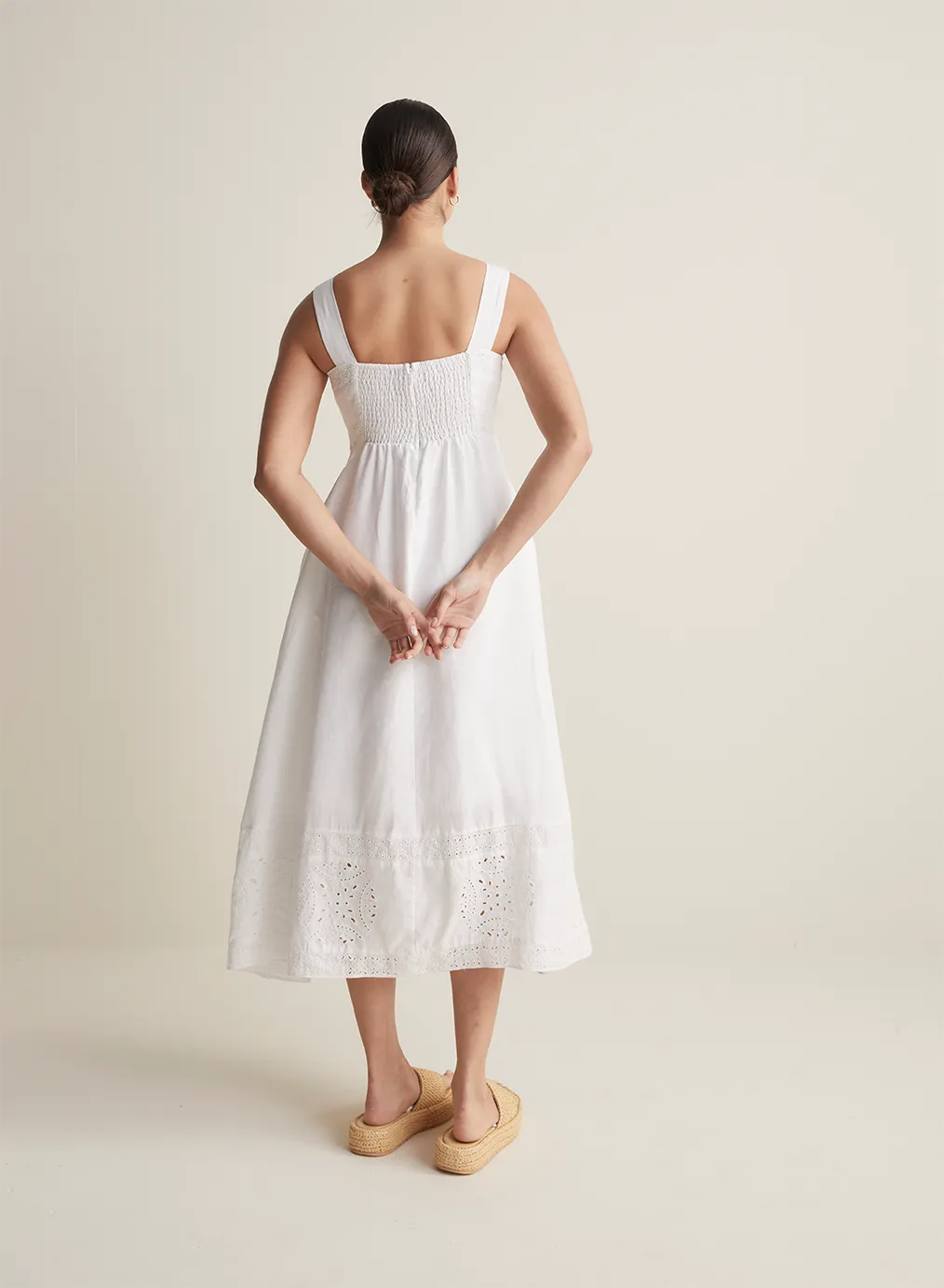 Winona Linen Embroidery Midi Dress