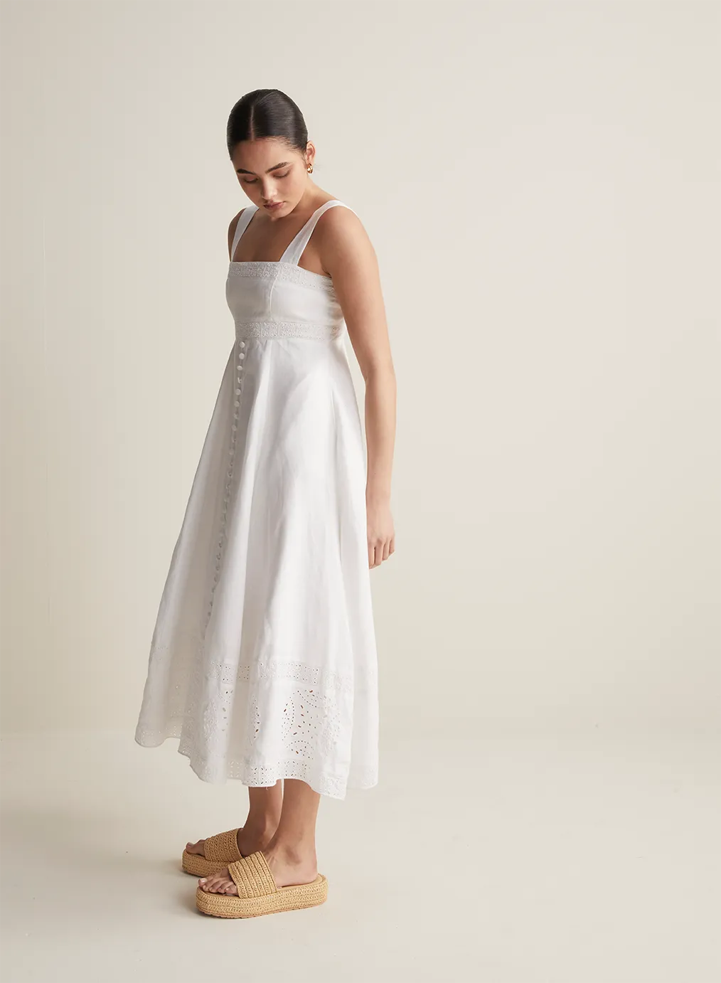 Winona Linen Embroidery Midi Dress