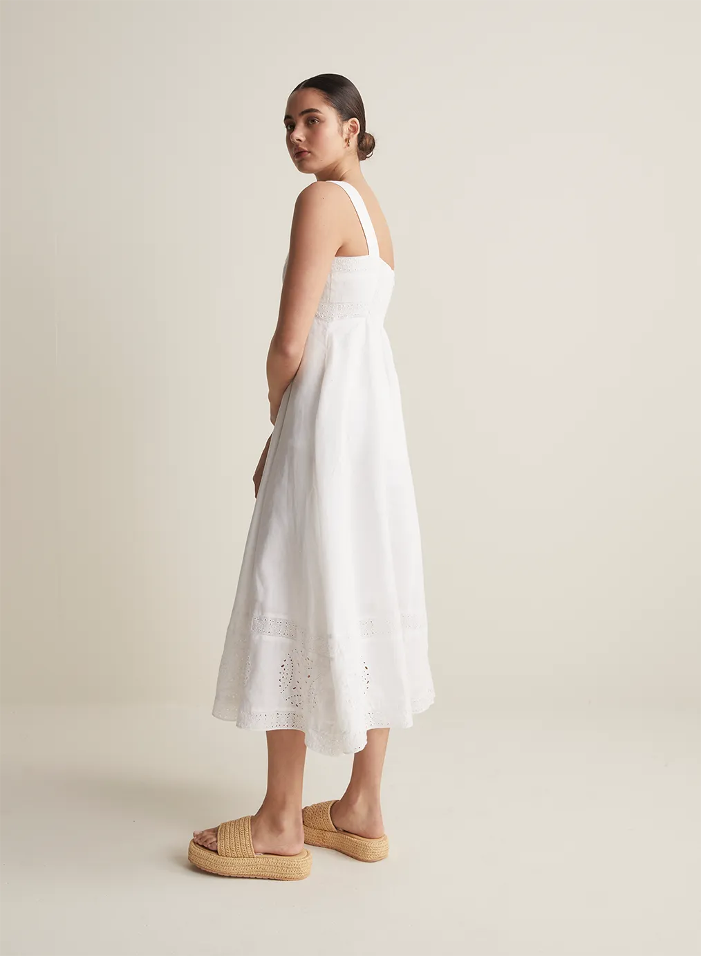 Winona Linen Embroidery Midi Dress