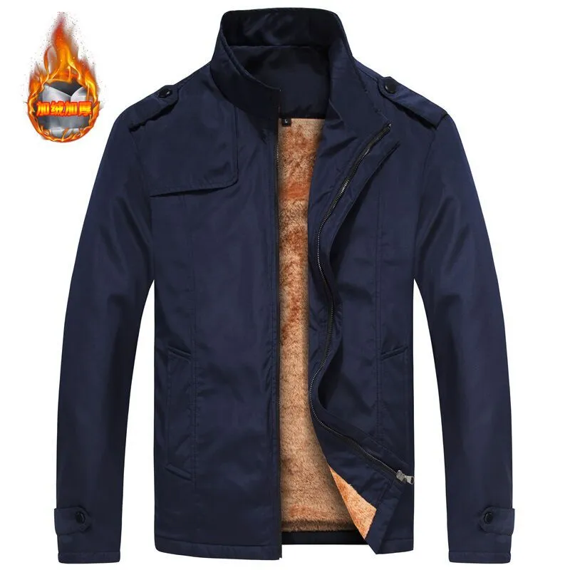 Winter Mens Bomber Jacket Male Casual Solid Slim Fit Business Jacket Men Fleece Thick Warm Windbreaker Jackets - S3096207