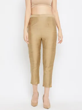 Women Brown Solid Silk Trouser