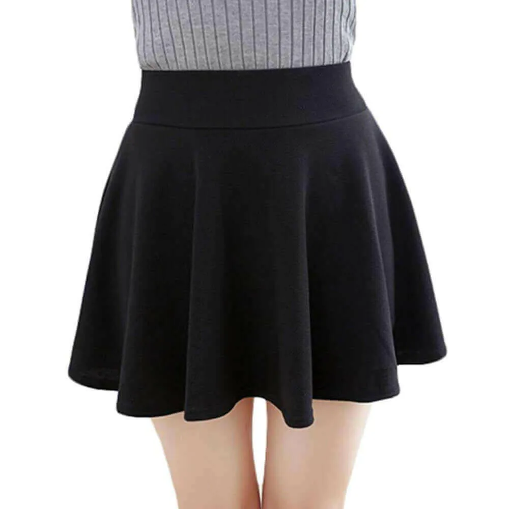 Women's Basic Mini Skater Skirt Stretchy Flared High Waisted Skirt