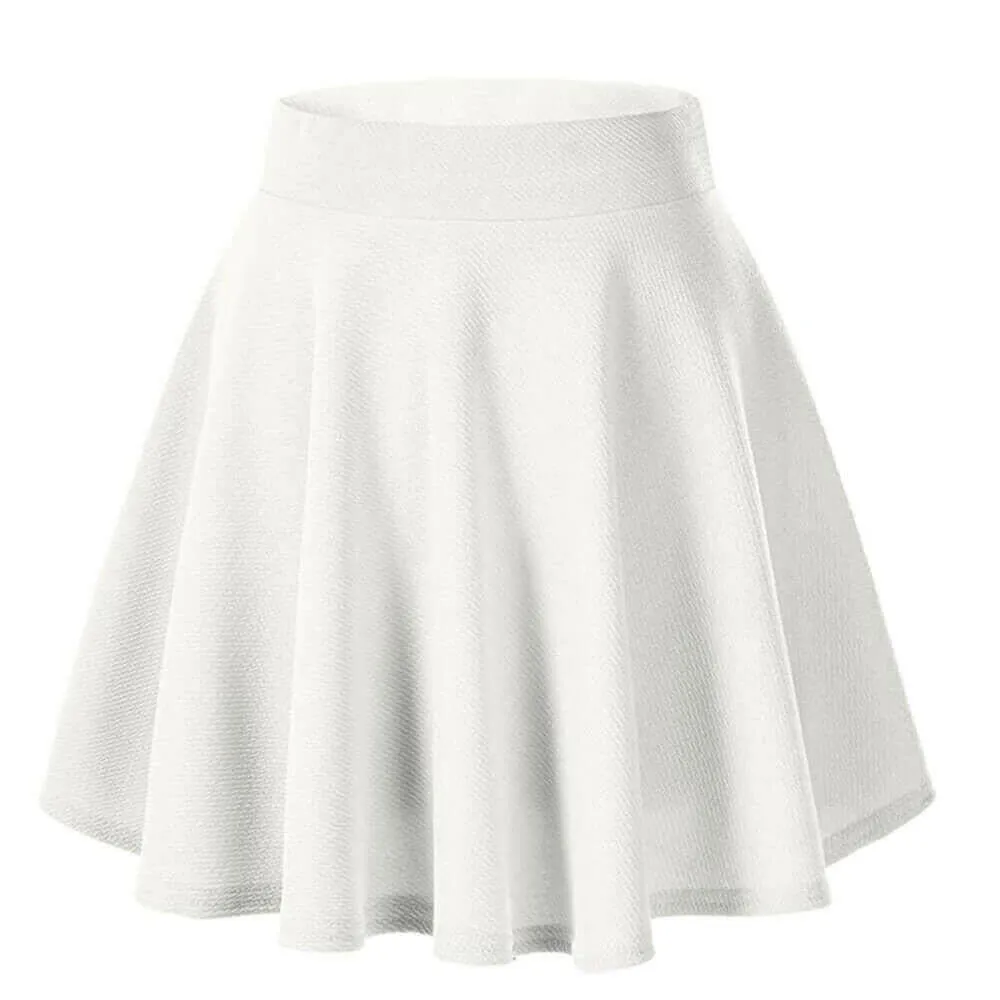 Women's Basic Mini Skater Skirt Stretchy Flared High Waisted Skirt