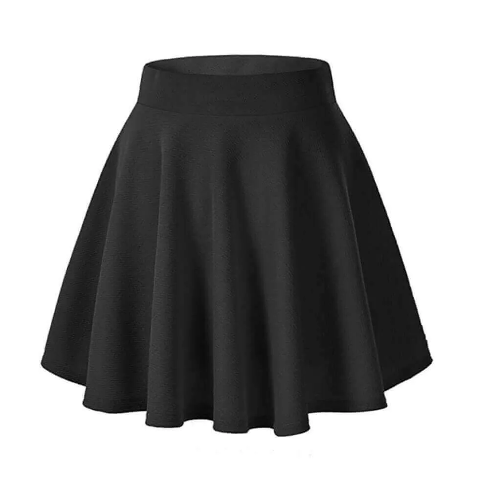 Women's Basic Mini Skater Skirt Stretchy Flared High Waisted Skirt