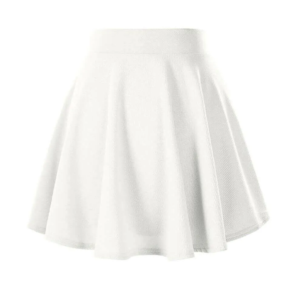 Women's Basic Mini Skater Skirt Stretchy Flared High Waisted Skirt