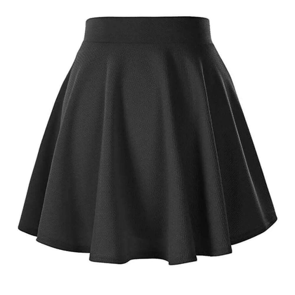 Women's Basic Mini Skater Skirt Stretchy Flared High Waisted Skirt