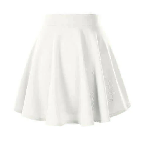 Women's Basic Mini Skater Skirt Stretchy Flared High Waisted Skirt