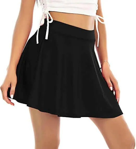 Women's Basic Mini Skater Skirt Stretchy Flared High Waisted Skirt