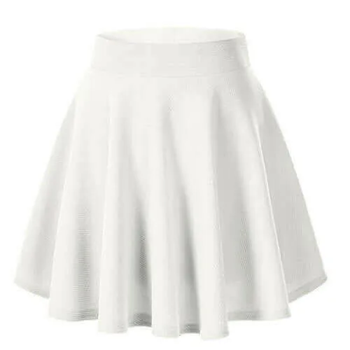 Women's Basic Mini Skater Skirt Stretchy Flared High Waisted Skirt