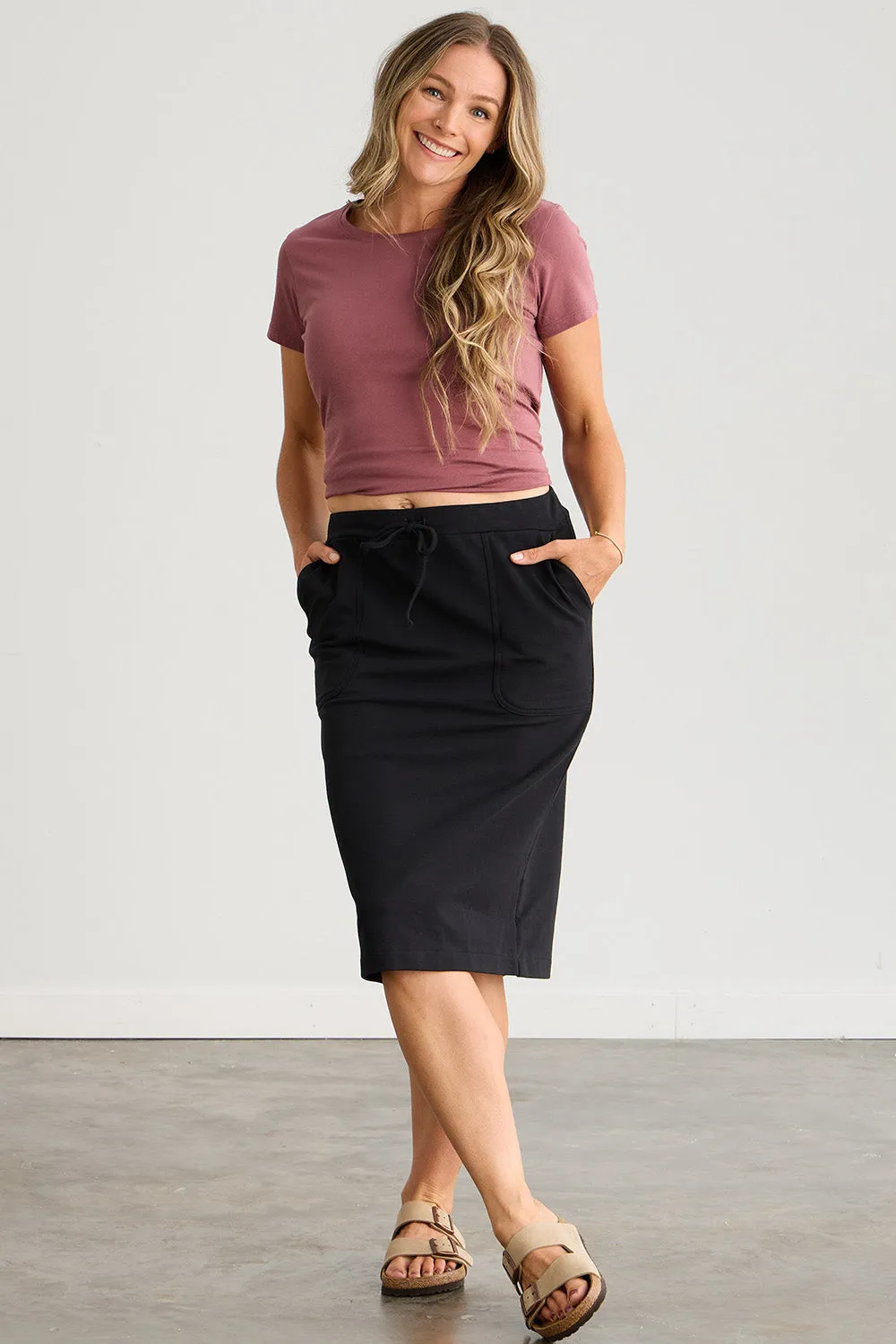 Women's Organic French Terry Midi Skirt with Pockets