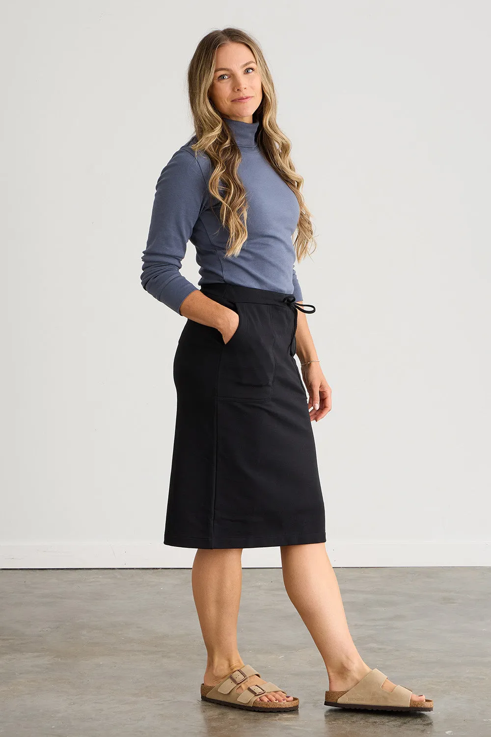 Women's Organic French Terry Midi Skirt with Pockets