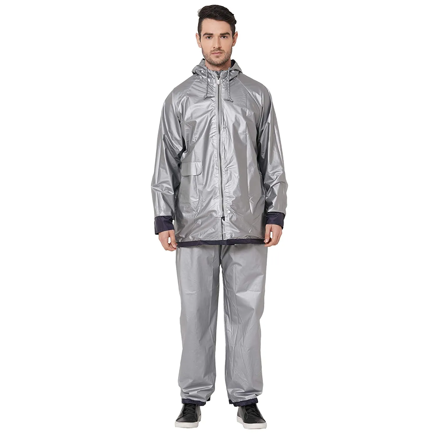 ZEEL Mens Raincoat with Adjustable Hood | Reversible Raincoat for Men | Waterproof Pant and Carrying Pouch | AZ14