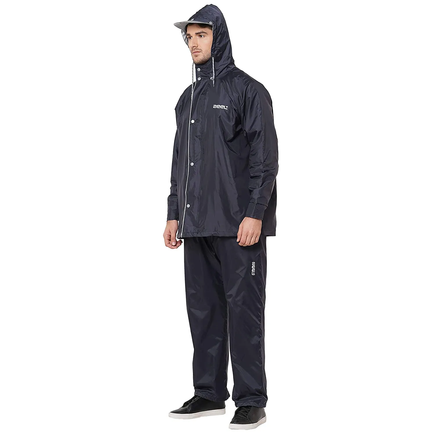 ZEEL Mens Raincoat with Adjustable Hood | Reversible Raincoat for Men | Waterproof Pant and Carrying Pouch | AZ14